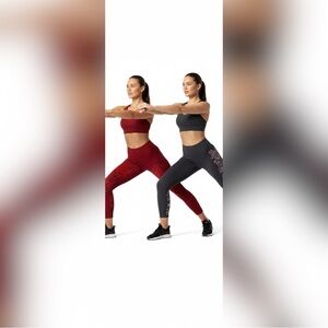 Fabletics Seamless Butterfly Leggings Gray/Pink Red Print Size L